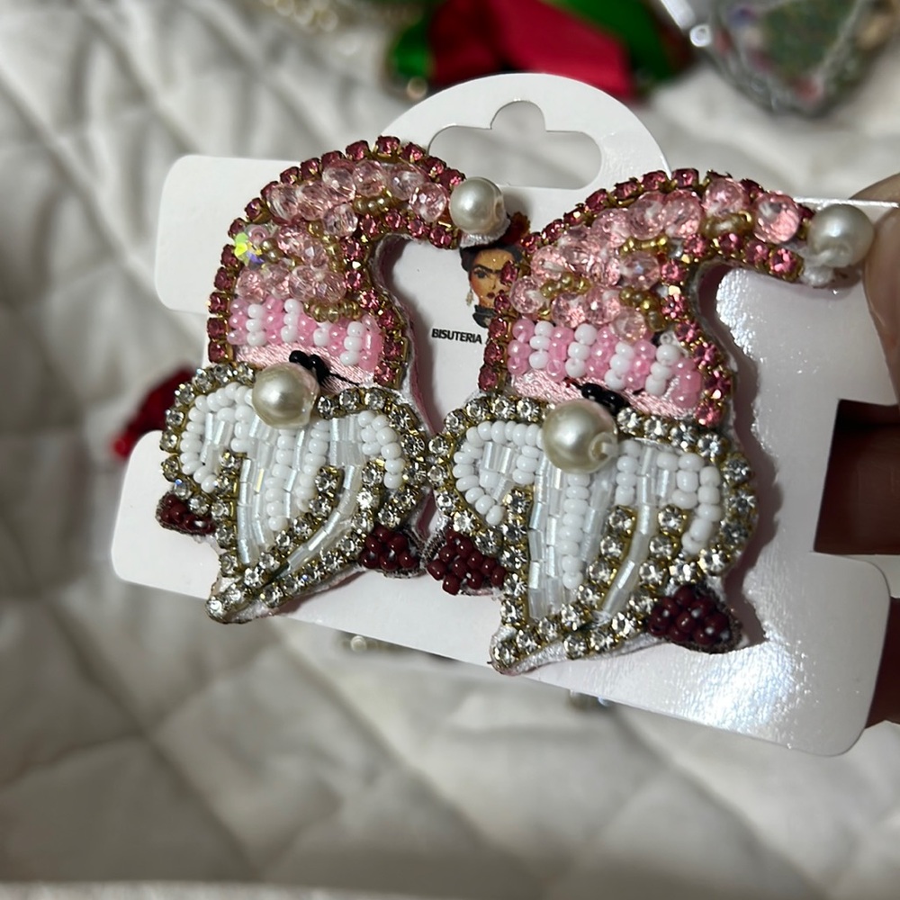 Handmade Christmas gnome earrings